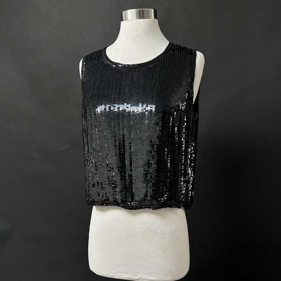 Chanel Vintage Black Sequin Hook Eye Women's Sleeveless Top Bergdorf Goodman NYC - Picture 3 of 15